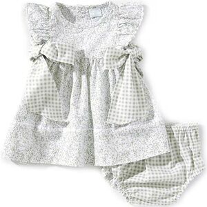 Edgehill Collection Gingham Side-Tie Sleeveless Ditsy Floral Dress EUC 9 months